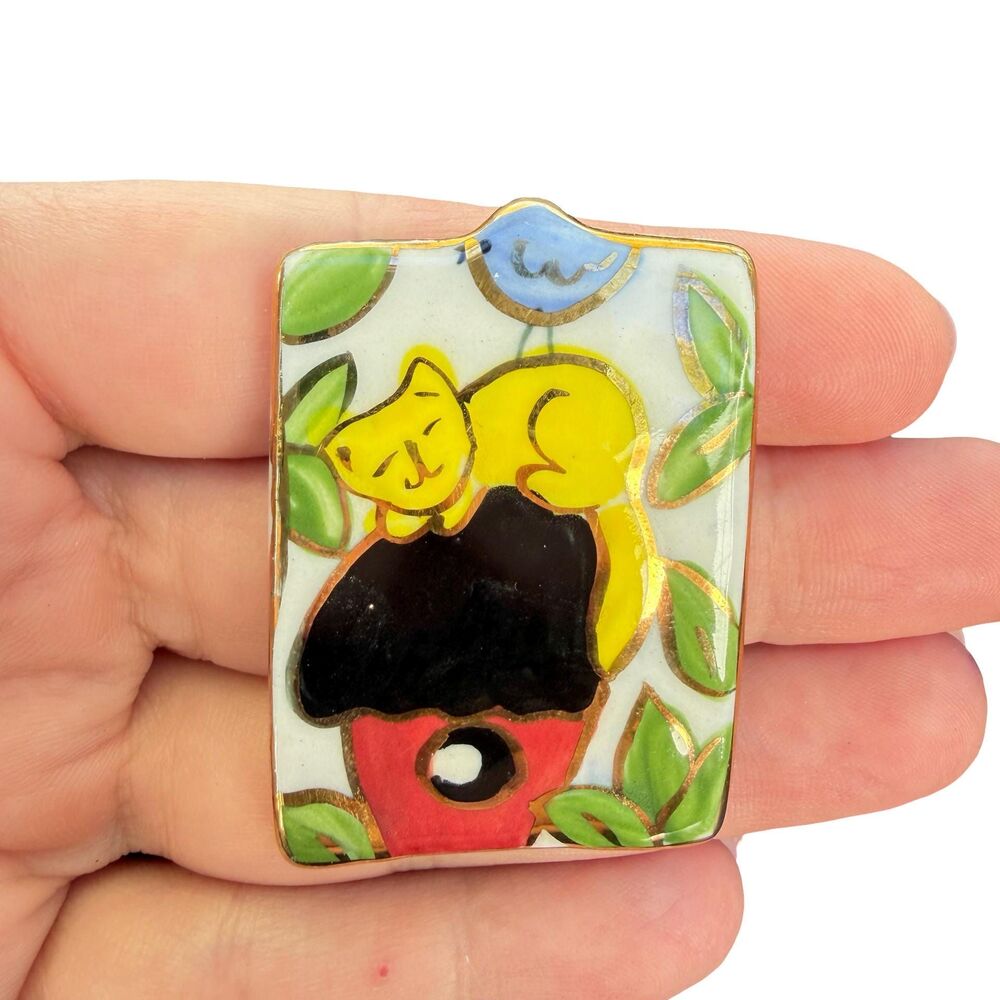 Vintage Jewelry Ceramic Cat Brooch Cat Pin